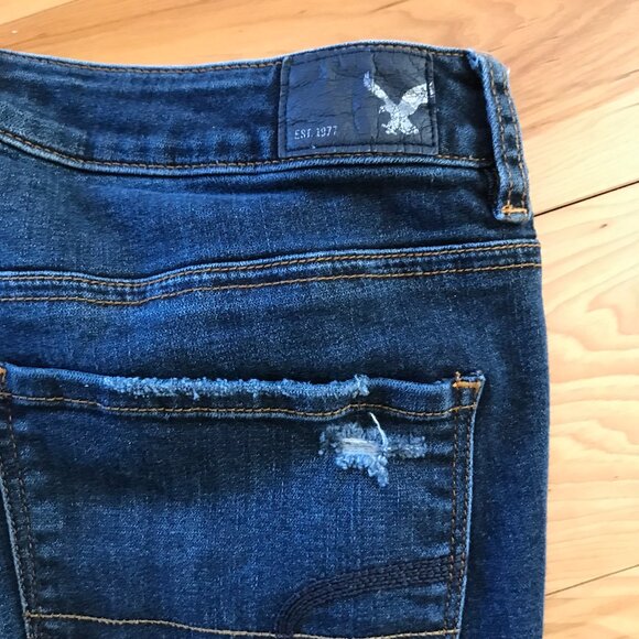 Upcycled Aztec Tribal Patchwork Jeans, Junior Size 12: Distressed Cropped Denim - Picture 5 of 13